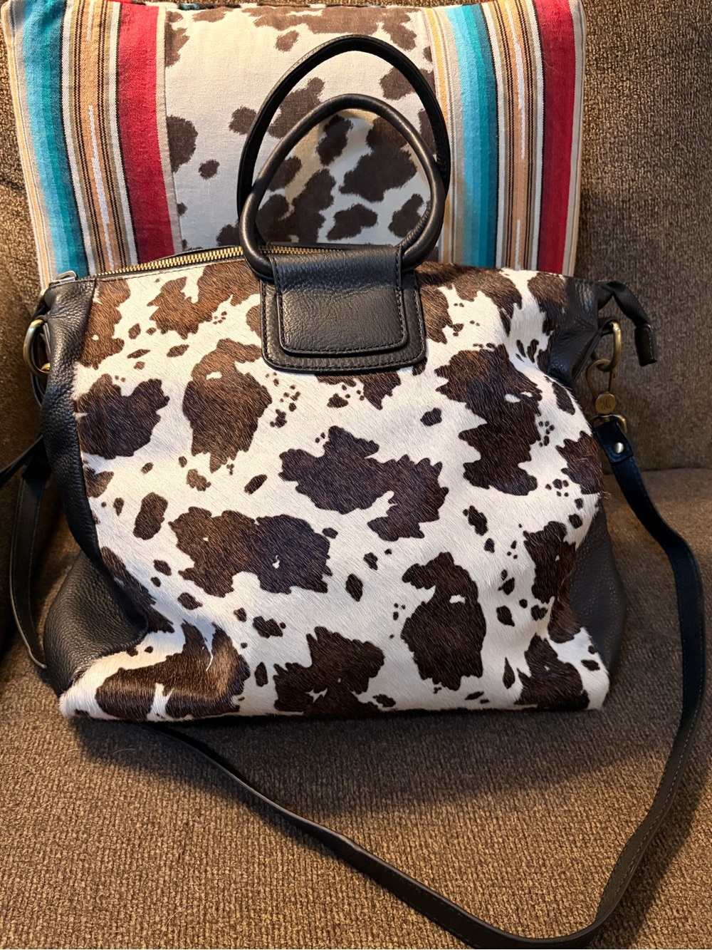 HOBO Sheila Large Satchel in Cow Print Hair-On Leather.